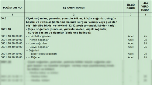 Türk Gümrük Tarife Cetveli Fasıl 06 Canlı Ağaçlar ve Diğer Bitkiler